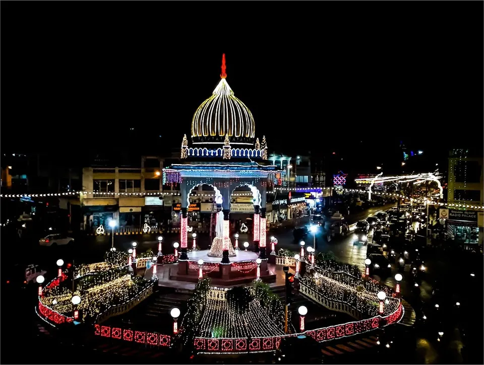 The forecourt on a festival night