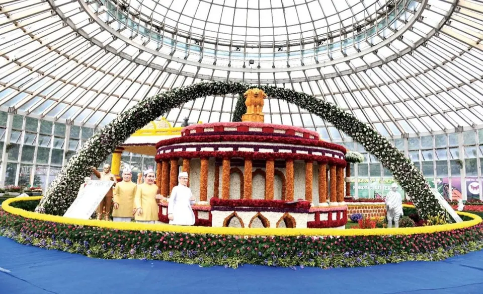The floral replica inside the glasshouse