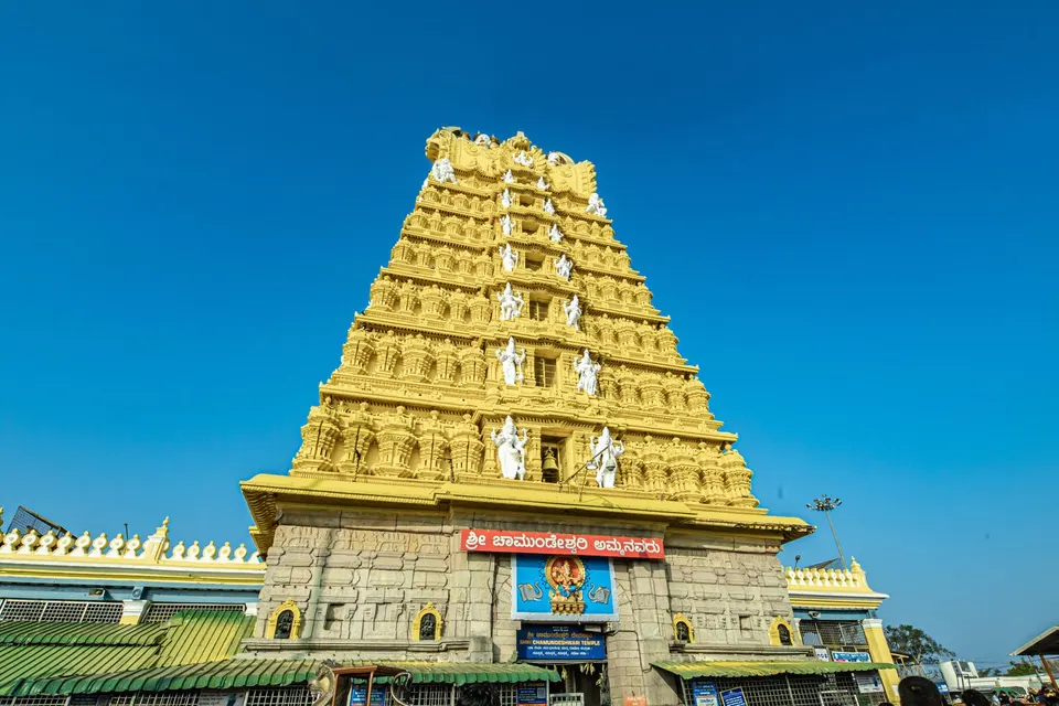 The gopuram of the Chamundeshwari temple